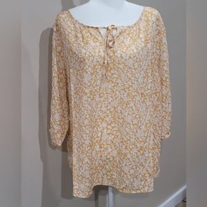 Como Blu Tunic Top 2X Womens Yellow Floral Keyhole Summer Breezy Cute Ditsy